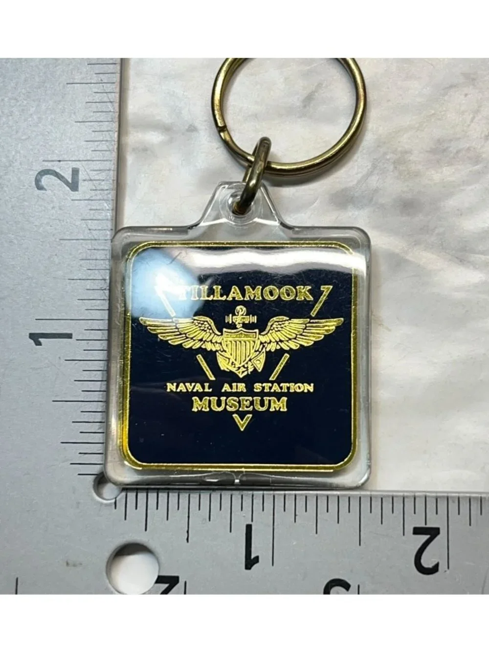 Tillamook Naval Air Station Museum Keychain Vintage Gold Logo Oregon Souvenir